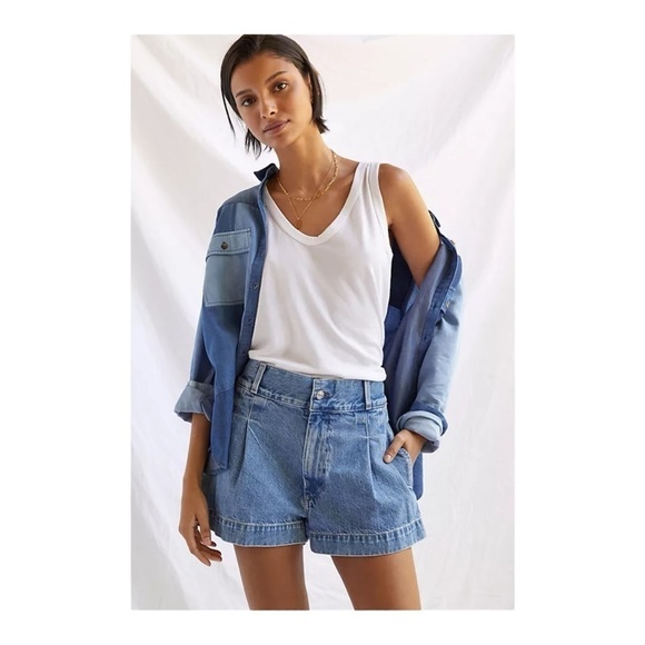 EDWIN Isla Ultra High-Rise Pleated Denim Shorts NWT - Picture 1 of 5